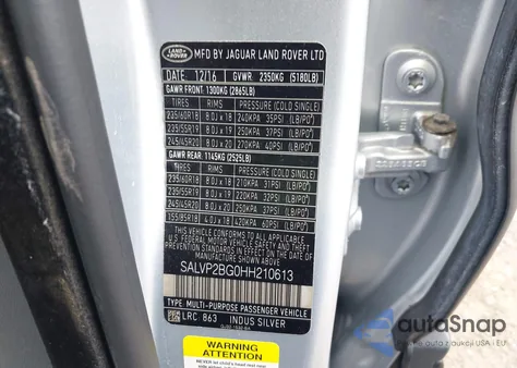 2017 Land Rover Range Rover Evoque Se/Se Premium из США, поврежденный, VIN SALVP2BG0HH210613